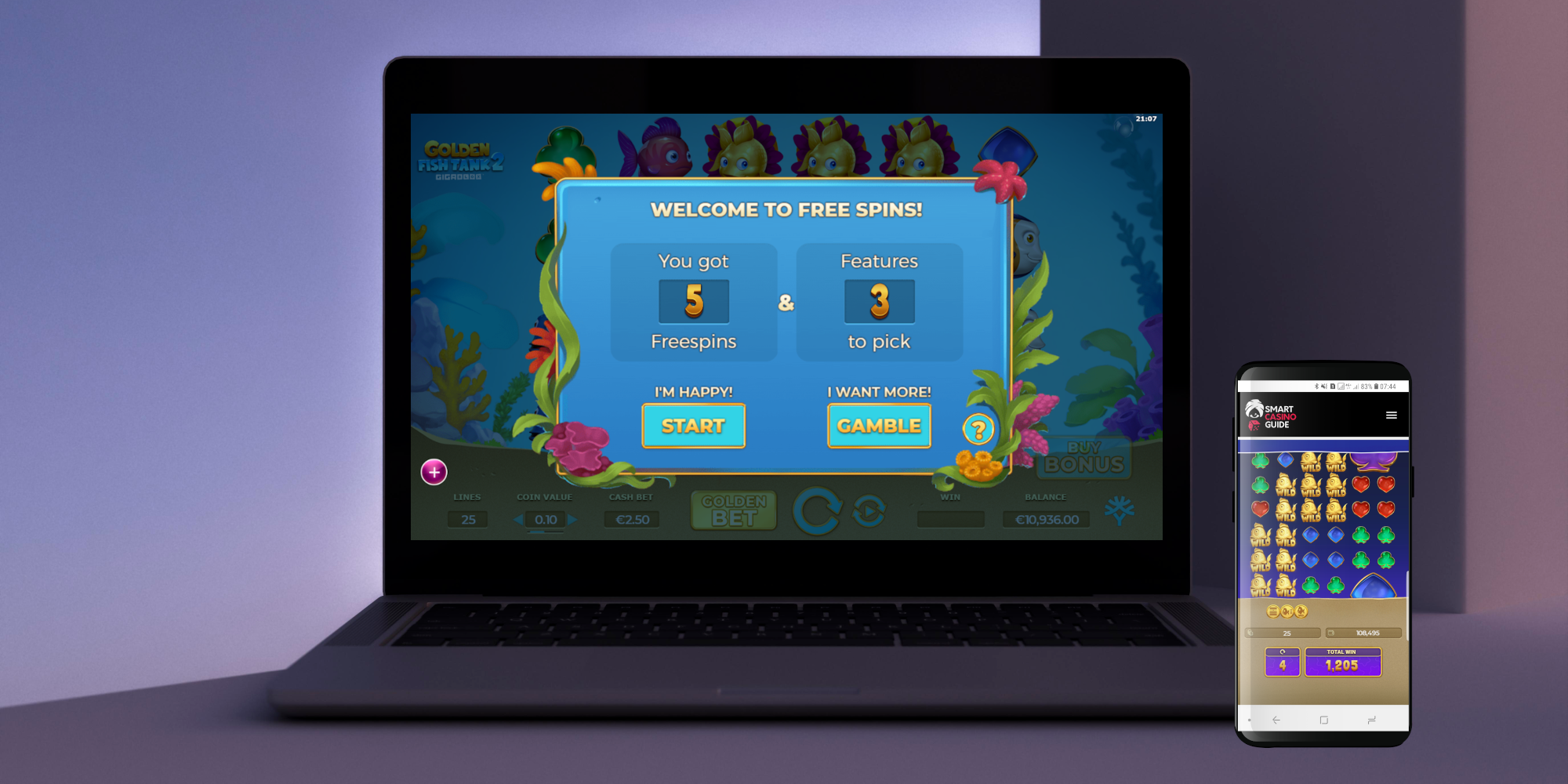 If you are unlucky to catch Free Spins, you can buy the Golden Fish Tank 2 bonus feature If you are unlucky to catch Free Spins, you can buy the Golden Fish Tank 2 bonus feature