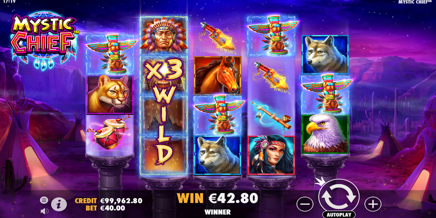 Wild symbol on the Mystic Chief slot machine give away interesting features Wild symbol on the Mystic Chief slot machine give away interesting features