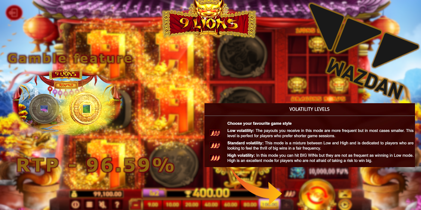 Slots volatility 9 Lions slot by Wazdan - change volatility by yourself Slots volatility 9 Lions slot by Wazdan - change volatility by yourself