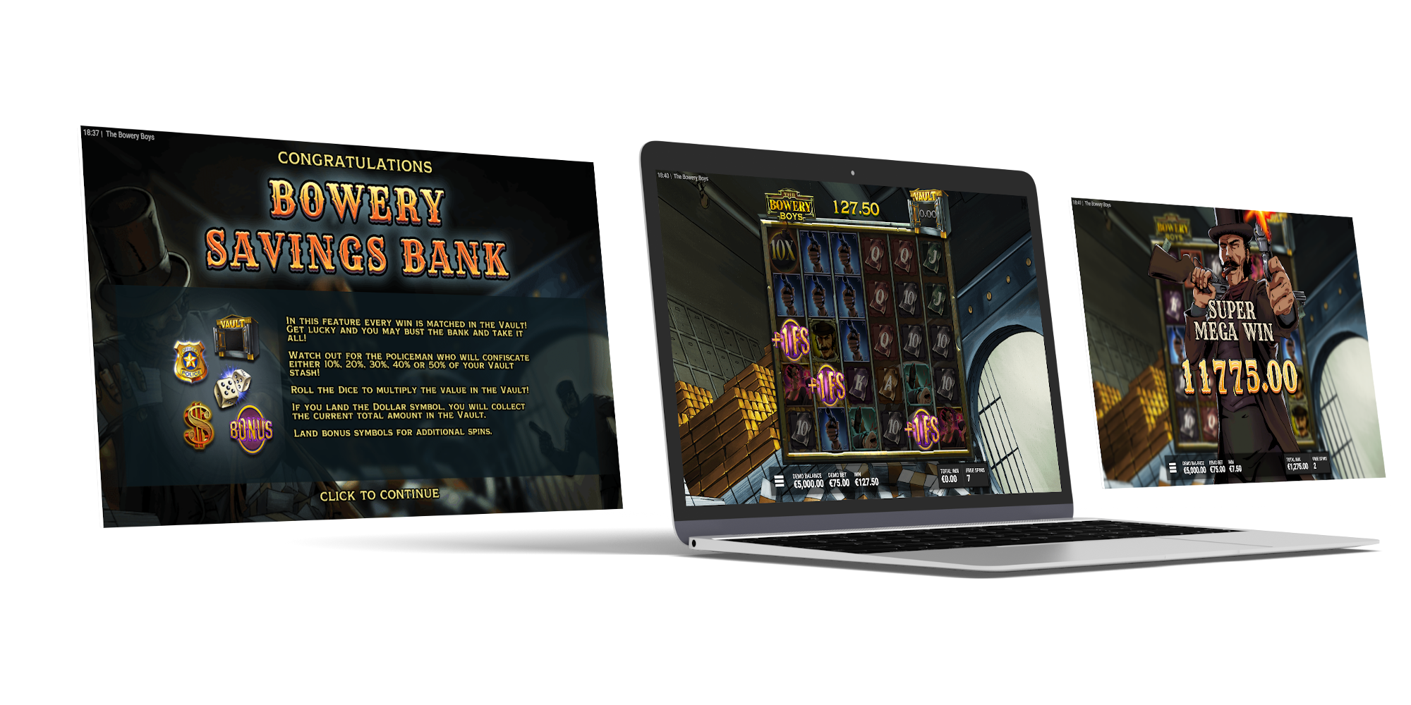 Bonus Buy feature on The Bowery Boys slot game offers three different Free Spins features