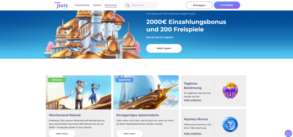 Tsars Casino Bonus ohne Einzahlung - Wochenend-Aufladebonus 2000 €