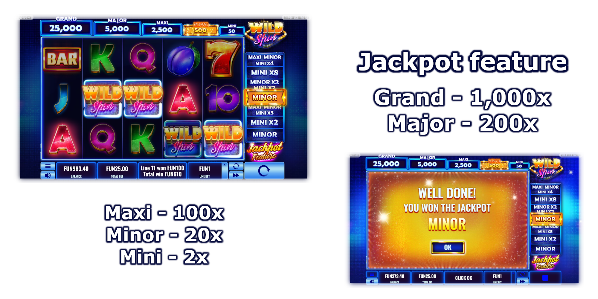 Wild Spin slot game has Jackpot feature - five types of Jackpots