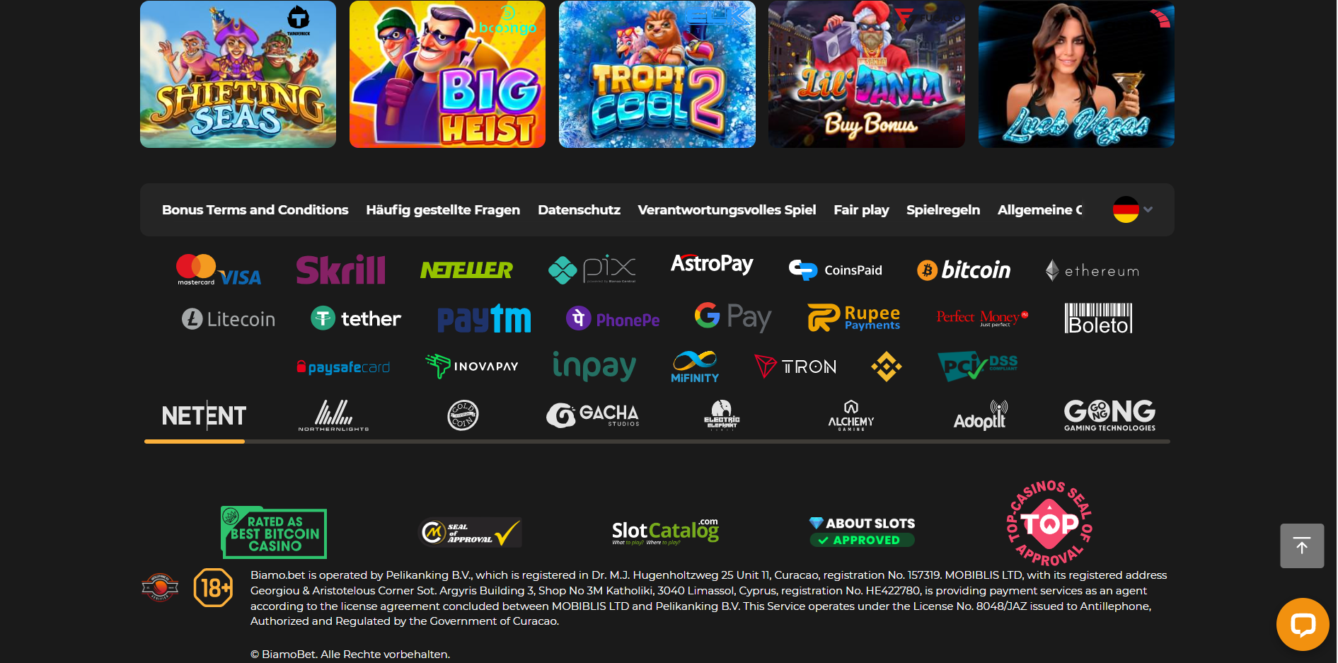 BiamoBet Zahlungsmethoden skrill astropay mifinity coinspaid bitcoin tron litecoin