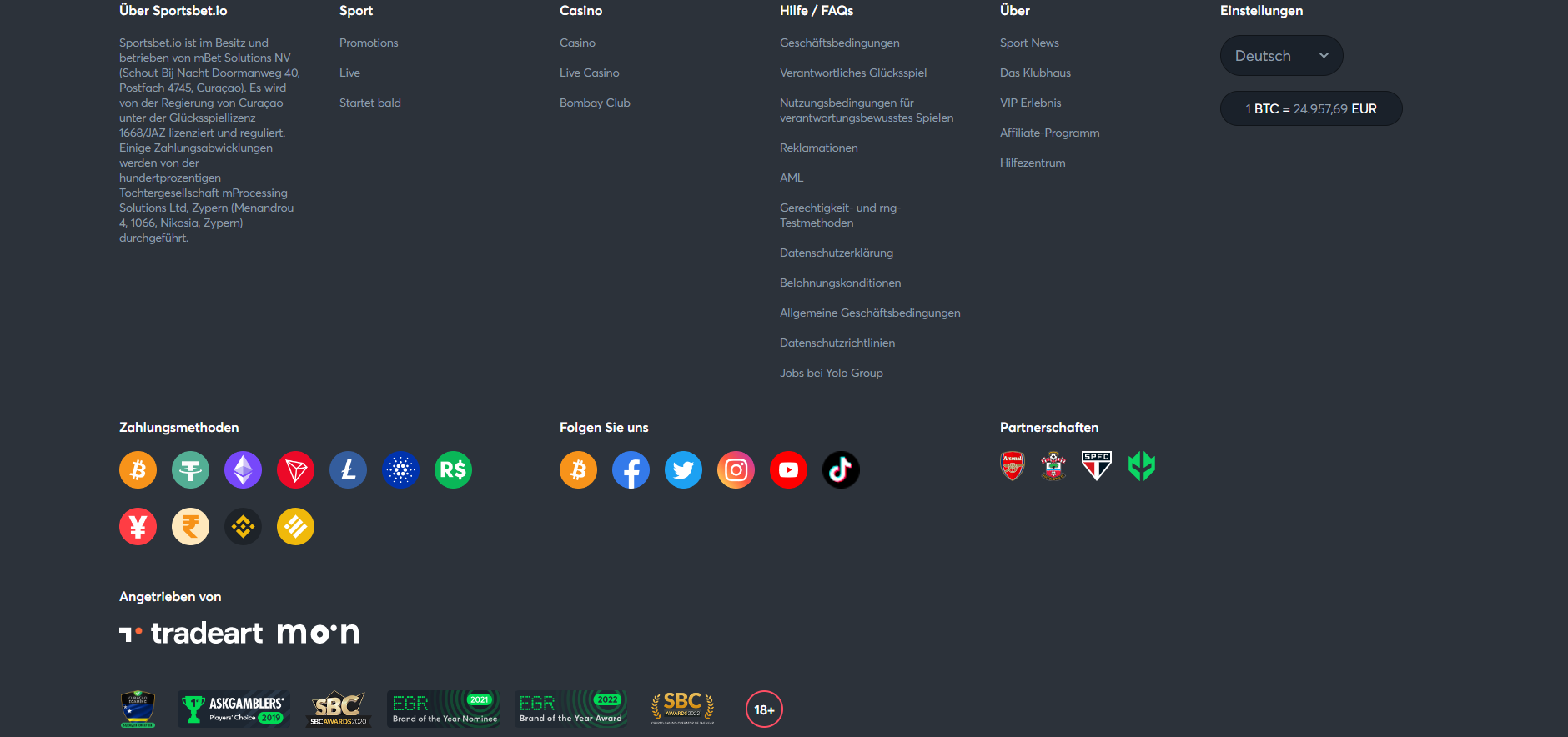 Sportsbet io Krypto-Zahlungsmethoden Bitcoin Ethereum Litecoin USDT Busd