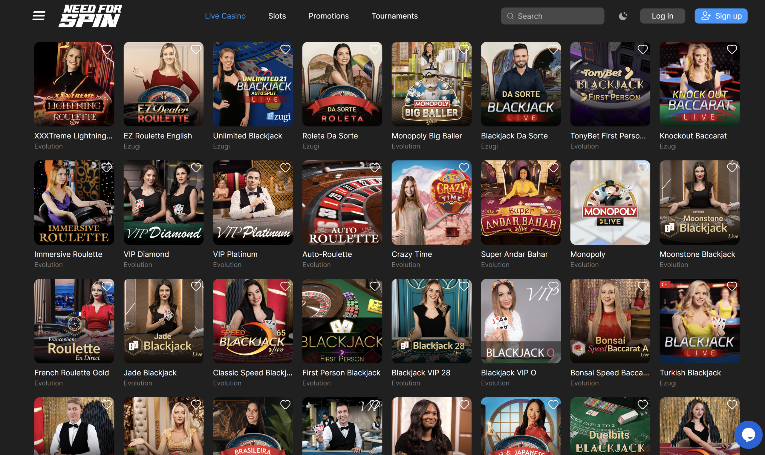 needforspin live casino blackjack roulette baccarat