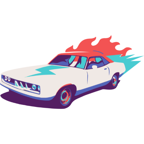 racing car with flames