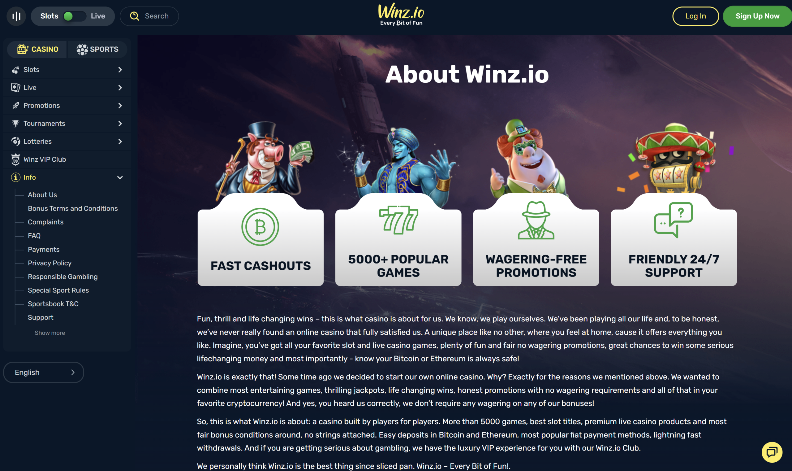 winz casino 5000+ games 24/7 live support fast cashouts wager free promotions