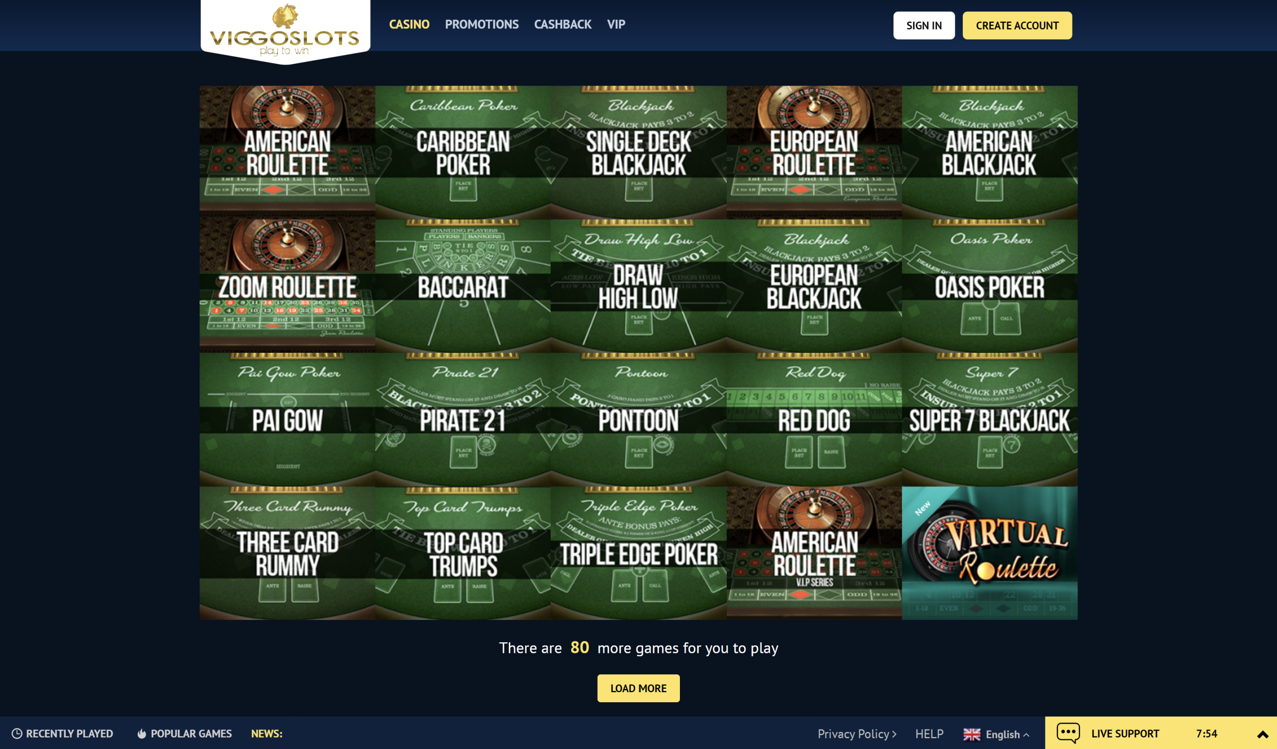 viggoslots table games blackjack roulette poker